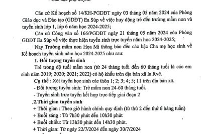 Trường mầm non Họa Mi thông báo tuyển sinh đợt 2 năm học 2024 – 2025